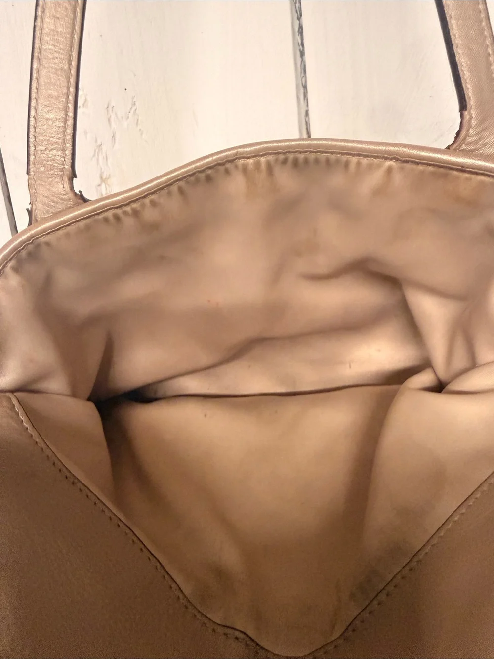 Vintage Coach Metallic Taupe Leather Tote Bag
